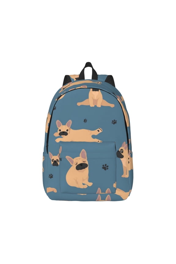 French Bulldog Yoga Canvas Backpack for Men Women Rucksack Casual Travel Daypack College Tote Satchel Bookbag for Teens-Medium