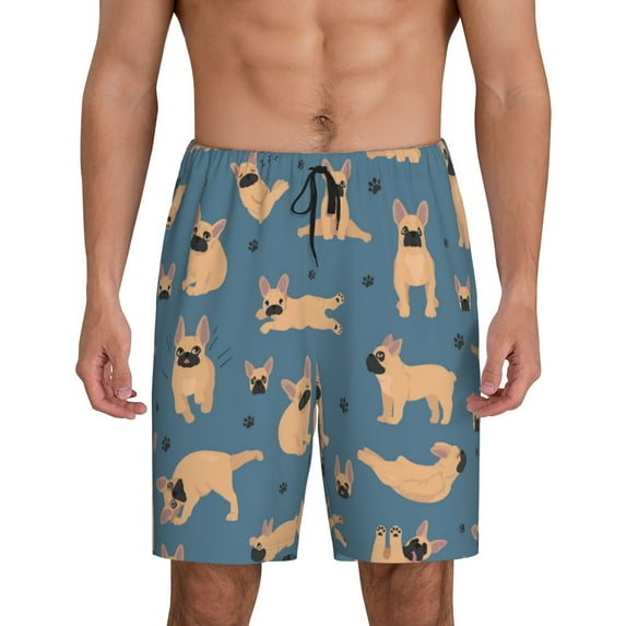 Naloa French Bulldog Yoga Men's Short Pajama Pants, Lounge Comfort Shorts with Elasticized Waistband and Side Pockets - Small