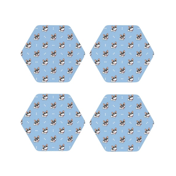 Naloa French Bulldog2 Leather Coasters for Drinks, Durable Drink Coasters 4 Set for Tabletop Protection, Luxurious Home Décor and Housewarming Gift ( {designName})Hexagon