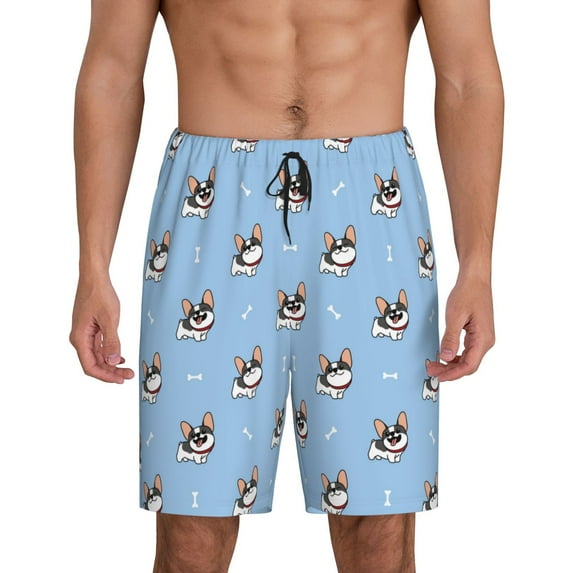 Naloa French Bulldog2 Men's Short Pajama Pants, Lounge Comfort Shorts with Elasticized Waistband and Side Pockets - Medium