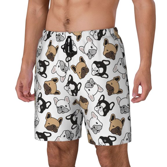 Naloa French Bulldog3 Print Men Swim Trunks with Compression Liner ,Board Shorts,Men's Swim Shorts with Drawstring and Elastic Waistband-Large