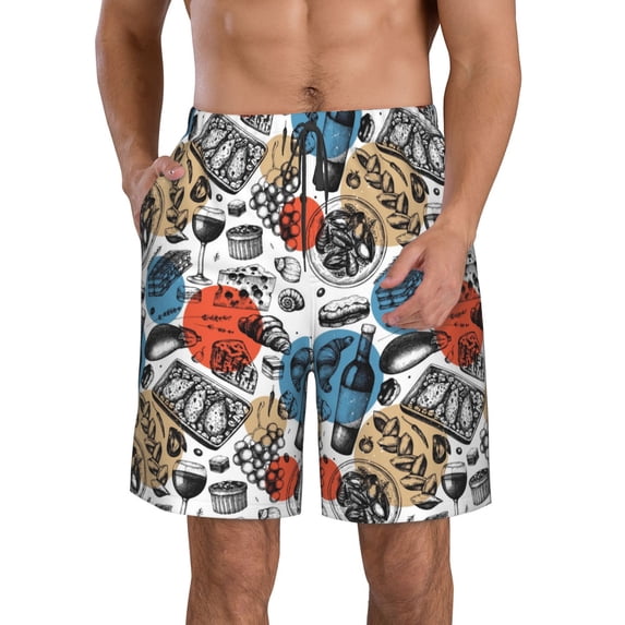 Naloa French Food Men's Beach Shorts, Surfing shorts, Swim trunks, Quick Dry Swim Trunks for Surfing Beach Fun - Large