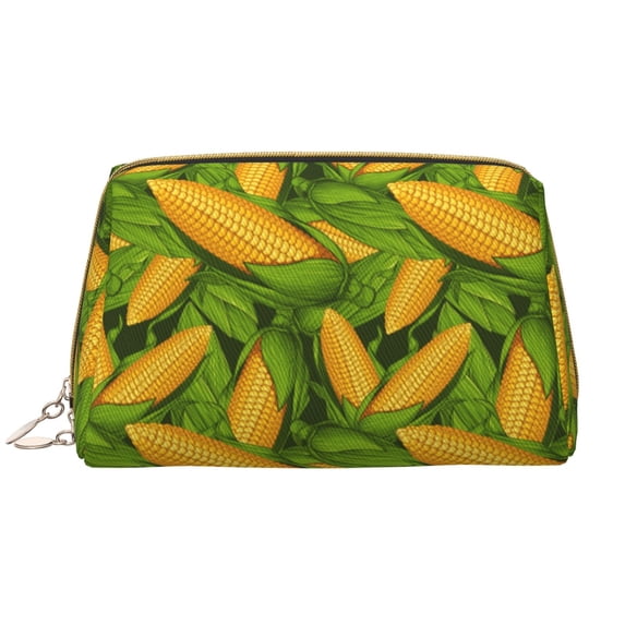 Naloa Fresh Corn 1 Leather Makeup Bag for Purse Travel, Portable Small Cosmetic Organizer for Women and Girls, Make up Bag with Zipper