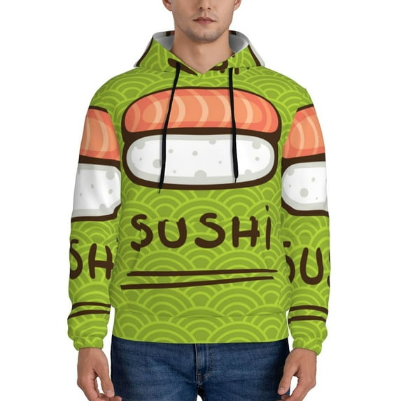 Naloa Fresh Sushi Men's Casual Hooded Collar Drawstring Hoodies Pullover Sweatshirts Casual Long Sleeve Shirts-X-Large