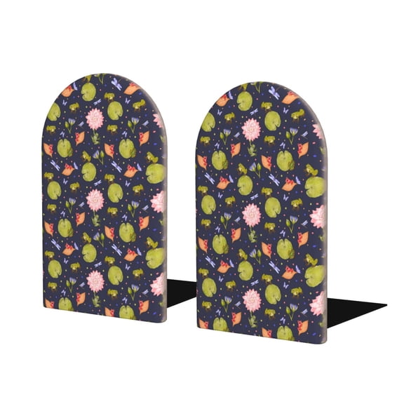 Naloa Frog And Flowers Wood Non-Skid Bookend for Shelves,Book Ends for Heavy Books, Book Stand for CDs,1 Pair