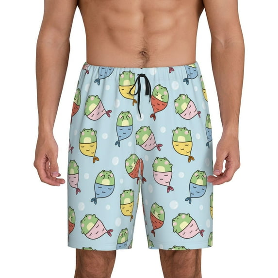 Naloa Frog In Mermaid Men's Short Pajama Pants, Pj Shorts, Lounge Comfort Shorts-Large