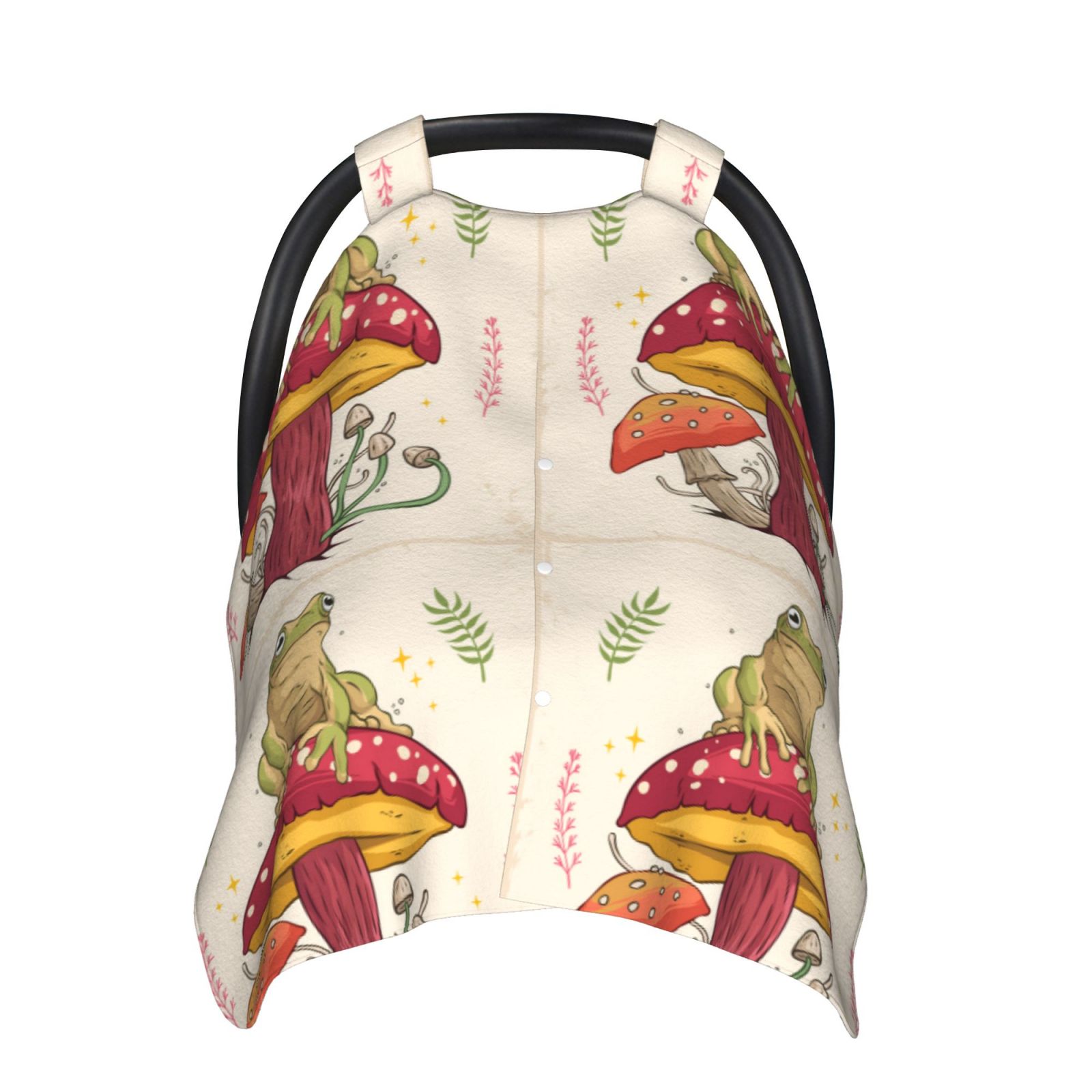 Naloa Frog Sitting On Mushroom Baby Car Seat Cover, Breathable Baby Carrier Cover, Multiuse Baby Carrier Cover & Nursing Breastfeeding Cover