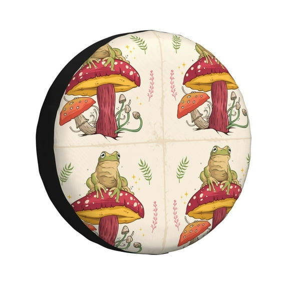 Naloa Frog Sitting On Mushroom PVC Leather Spare Tire Wheel Cover for Car Truck SUV Camper Trailer Universal Fit many size14 inch
