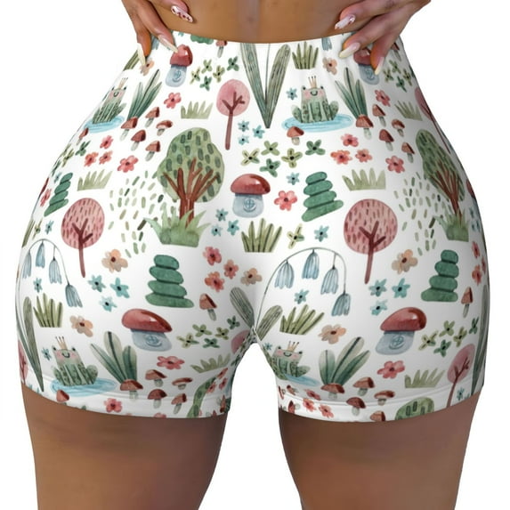 Naloa Frog and Forest Plants Biker Shorts for Women Seamless Scrunch Short Women’s Yoga Shorts for Gym Running Sport Shorts - Medium