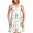 thumbnail image 1 of Naloa Frog and Mushrooms Print Women's Summer Spring Casual Beach Sundress,Vacation Sleeveless Tank Crewneck Loose Dresses, 1 of 7