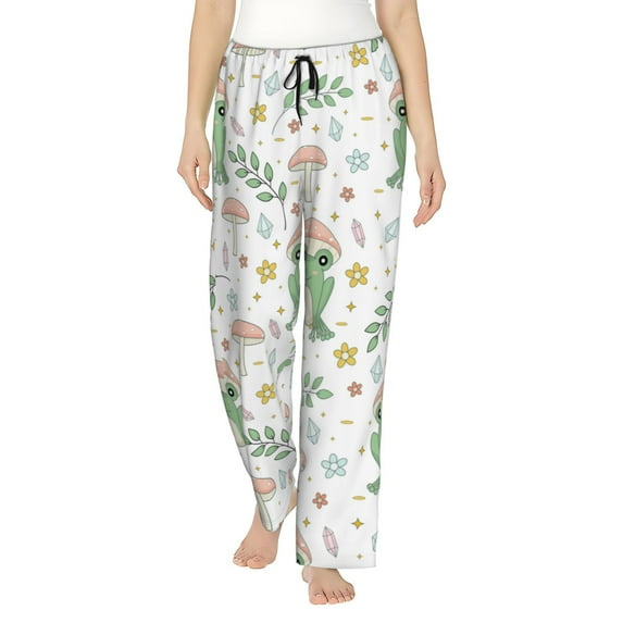 Naloa Frog and Mushrooms Print Women’s Ultra-Soft Comfy Pajama Lounge Pants with Pockets & Drawstring