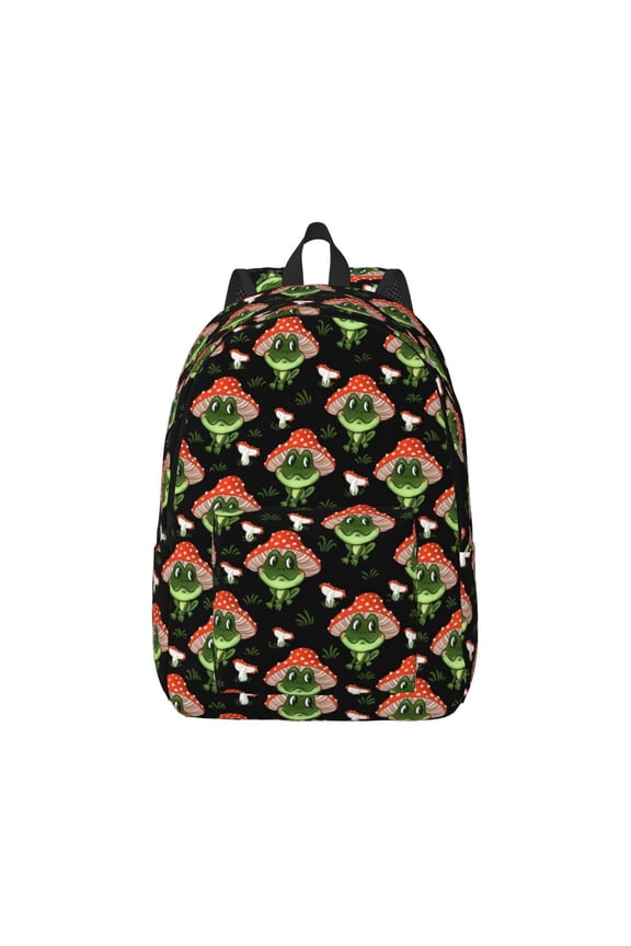 Frogs In Mushroom Hats Canvas Backpack for Men Women Rucksack Casual Travel Daypack College Tote Satchel Bookbag for Teens-Medium
