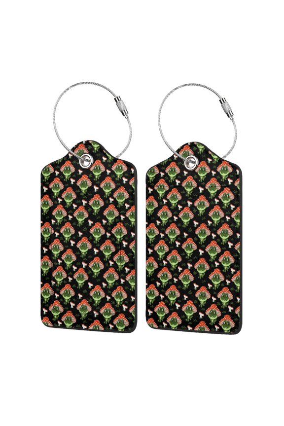 Frogs In Mushroom Hats Luggage Tag for Suitcase Leather Baggage Tag with Stainless Steel Loop Privacy Cover for Women Men Girls-4 PCS