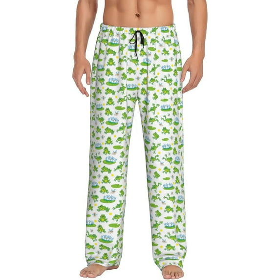 Naloa Frogs Jumping Pajama Pants Men, PJ Bottoms, Sleep & Lounge Pants-Large