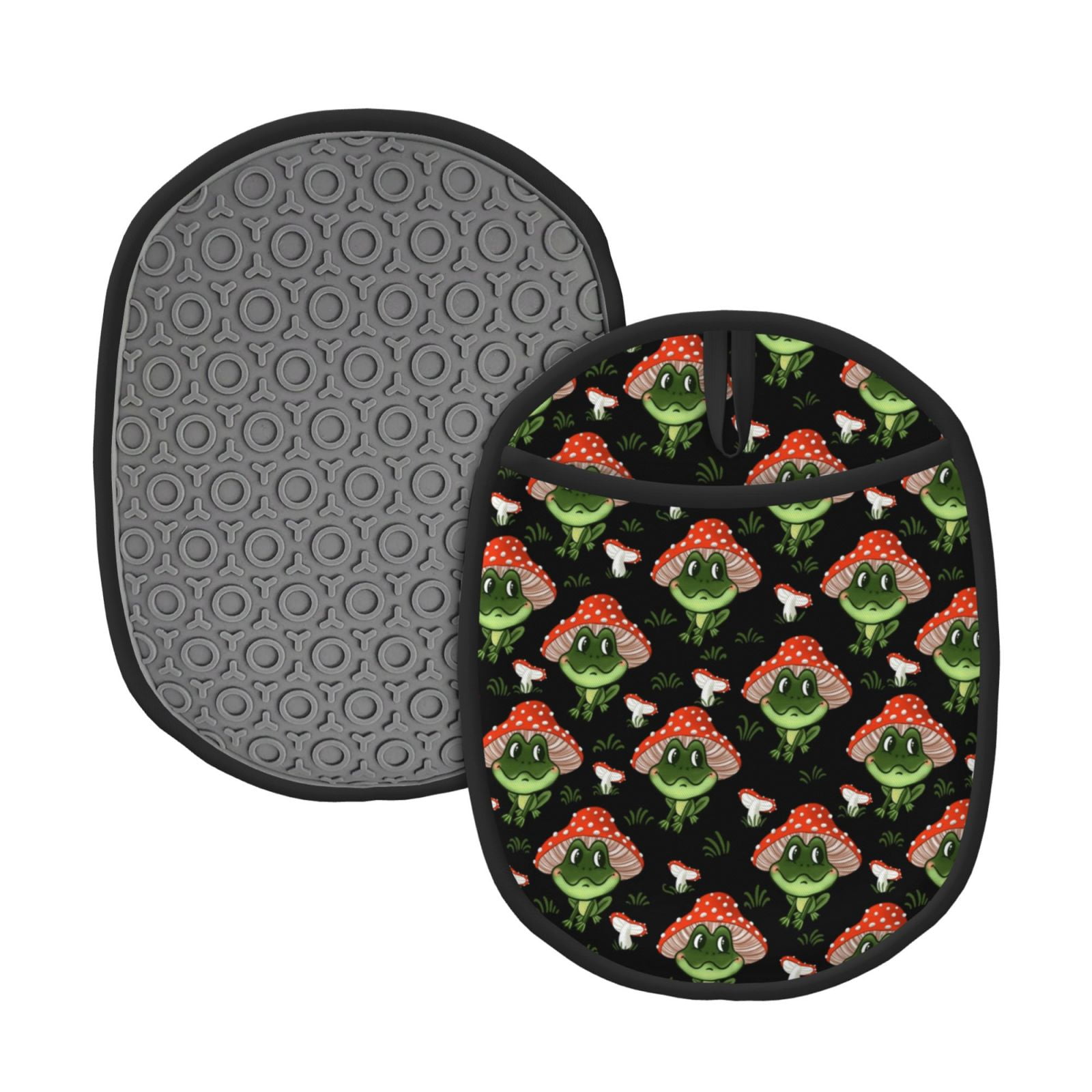 Naloa Frogs In Mushroom Hats Silicone Pot Holders, Oven Mitts Heat Resistant Hot Pads, Non Slip Pot Holder for Kitchen Baking and Cooking 9.4 x 7.5 Inches