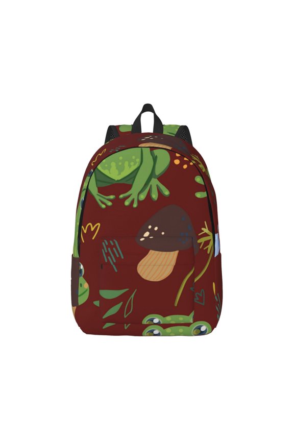 Frogs and Mushrooms Canvas Backpack for Men Women Rucksack Casual Travel Daypack College Tote Satchel Bookbag for Teens-Medium