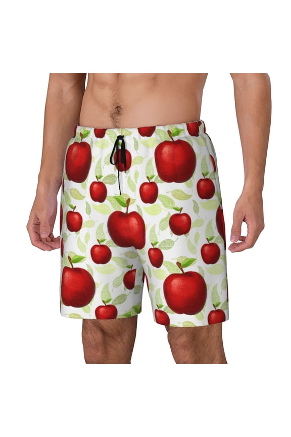 Fruit Apples Print Men Swim Trunks with Compression Liner ,Board Shorts,Men's Swim Shorts with Drawstring and Elastic Waistband-Medium