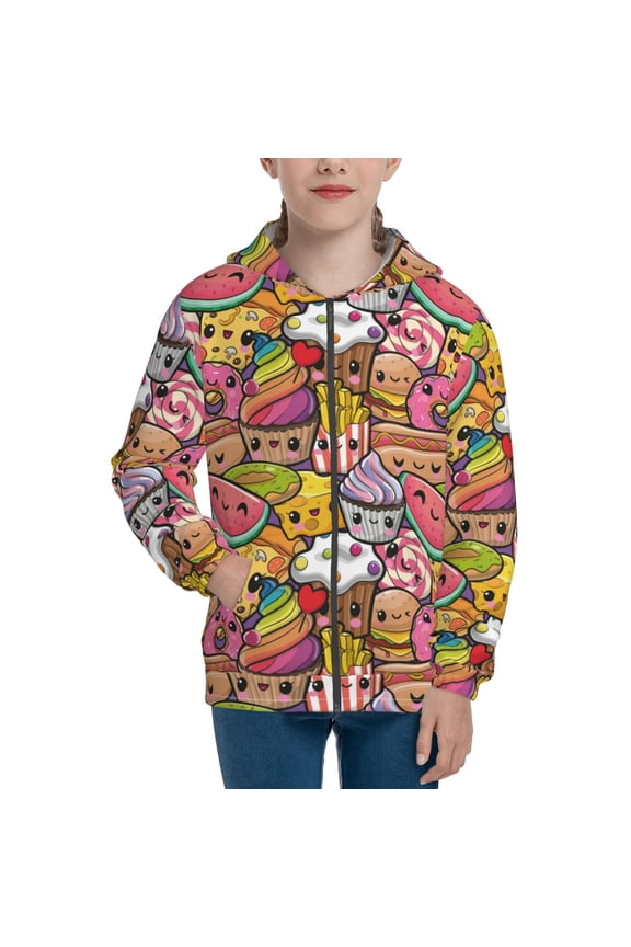 Fruit-Flavored Ice-Cream Teenage Zipper Hoodie, Long Sleeve Zip Up Hoodies Casual Jackets Tops for 7-12 Years-
