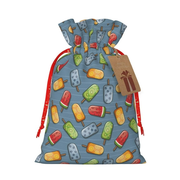 Naloa Fruit Ice Cream Drawstring Christmas Bags, 3D Xmas Gift Bags, Christmas Wrapping Bags, Xmas Goodie Bags, Treat Pouch Bags, Party Favor Bags-Medium