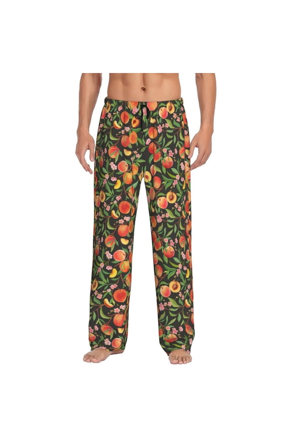 Fruits Peach Pajama Pants Men, PJ Bottoms, Sleep & Lounge Pants-Small