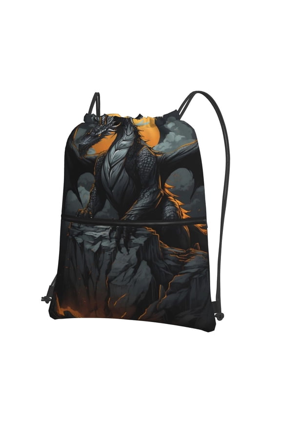 Full Moon Black Dragon Drawstring Backpack String Bag Cinch Water Resistant for Gym Shopping Sport Yoga