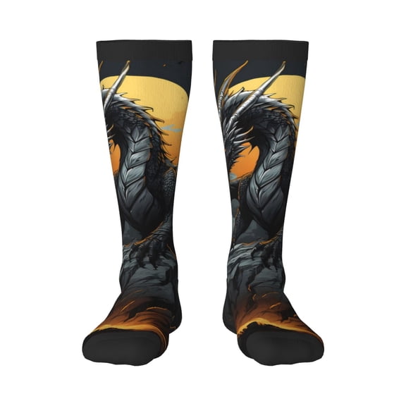 Naloa Full Moon Black Dragon Thigh High Socks Extra Long Stretchy Sock Women Over Knee High Opaque Stocking Daily Wear