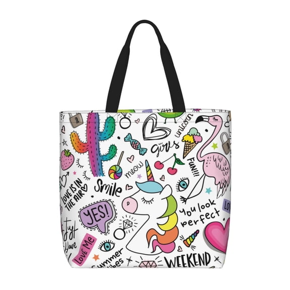 Naloa Fun Animal with Unicorn Tote Bag for Women, Foldable Tote Bag With Zipper, Large Shoulder Bag, Top Handle Handbag for Travel, Work, Shopping