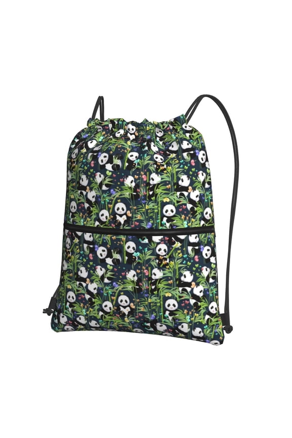 Fun Panda Playing With Bamboo Leaves Drawstring Backpack String Bag Cinch Water Resistant for Gym Shopping Sport Yoga