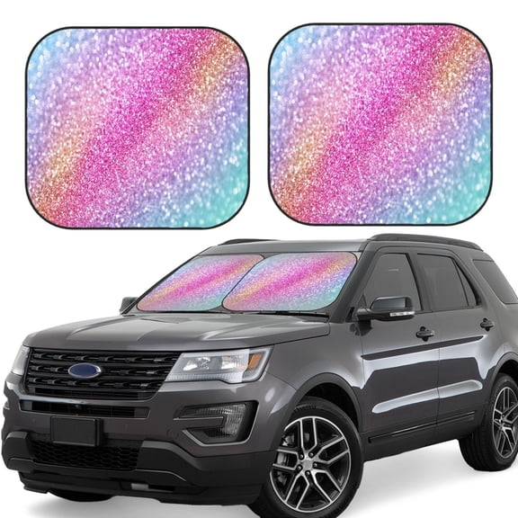Naloa Fun Rainbow Pink 2 Piece Foldable Car Sun Shades, Car Windshield Sunshade, Front Window Sunshade for Car, Truck, SUV - Small