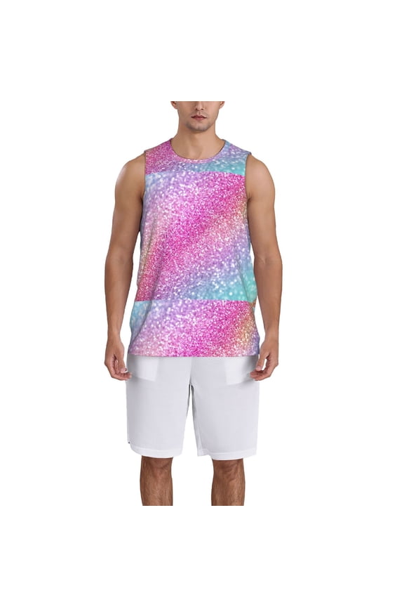 Fun Rainbow Pink Basketball Jersey Reversible Men's Mesh Athletic Sports Shirts Training Practice S-4XLX-Large