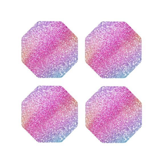 Naloa Fun Rainbow Pink Leather Coasters for Drinks, Durable Drink Coasters 4 Set for Tabletop Protection, Luxurious Home Décor and Housewarming Gift ( {designName})Octagon