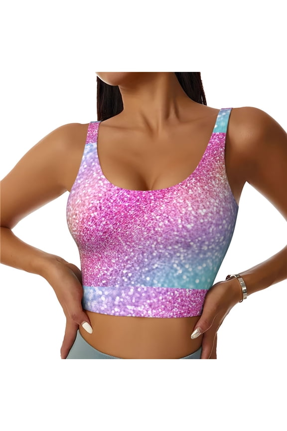 Fun Rainbow Sports Bras for Women, High Support Bra with Removable Pads, Comfortable - Small