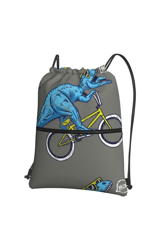 Fun Riding Dinosaur Drawstring Backpack String Bag Cinch Water Resistant for Gym Shopping Sport Yoga