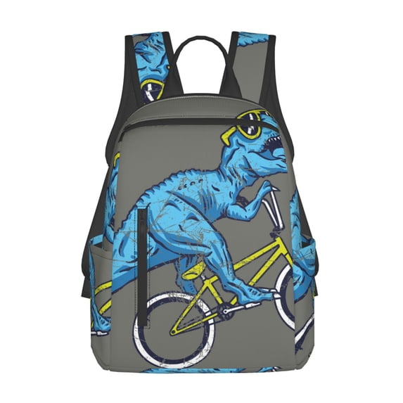 Naloa Fun Riding Dinosaur Print Lightweight DayBackpack Suitable for school, work, shopping, travel, etc.