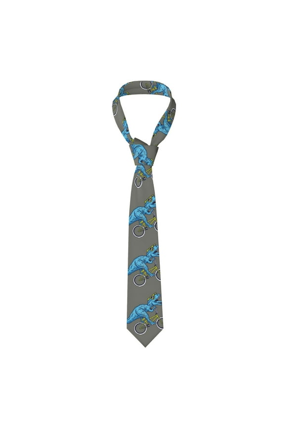 Fun Riding Dinosaur Print Solid Color Tie Formal Necktie for MenSuitable for business, daily life, work