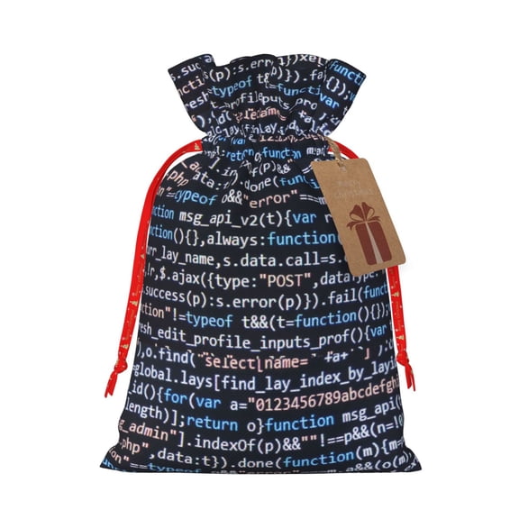 Naloa Function Source Code Drawstring Christmas Bags, 3D Xmas Gift Bags, Christmas Wrapping Bags, Xmas Goodie Bags, Treat Pouch Bags, Party Favor Bags-Medium