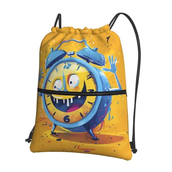 Naloa Funny Alarm Clock Illustration Drawstring Backpack String Bag Cinch Water Resistant for Gym Shopping Sport Yoga