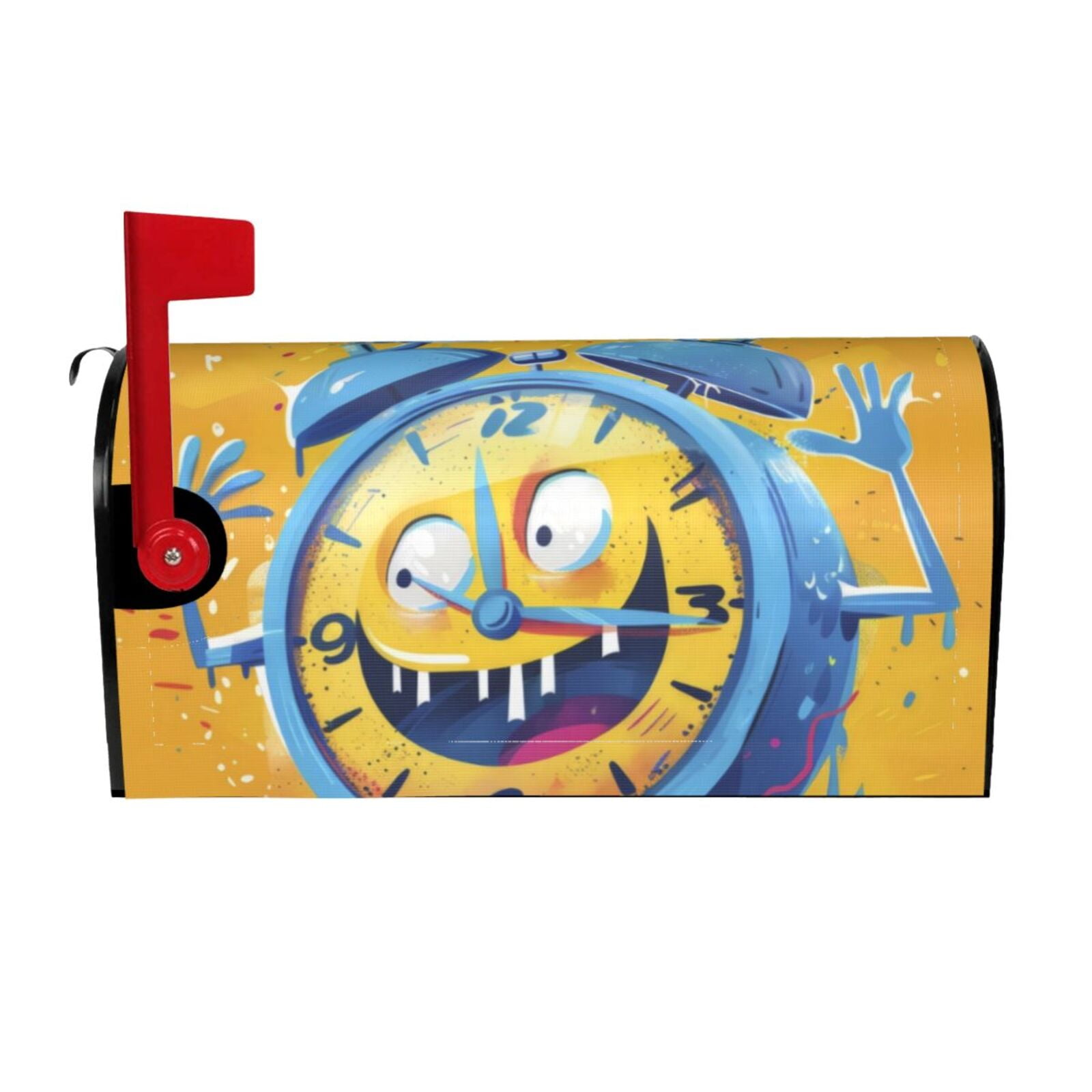 Naloa Funny Alarm Clock Illustration Mailbox Covers Magnetic Post Box Cover Post Letter Box Cover Garden Decor-25.5x21 in