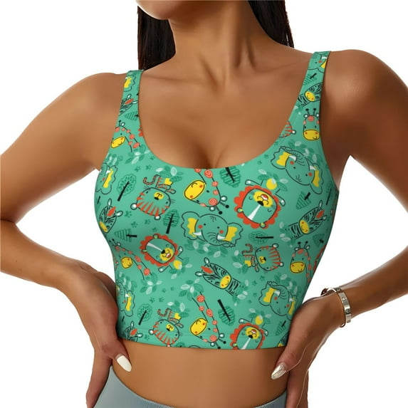 Naloa Funny Animals in Jungle Sports Bras for Women, High Support Bra with Removable Pads, Comfortable - Large