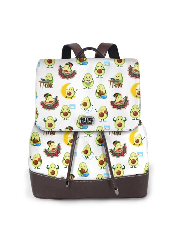 Logiee Funny Avocado In Mexican Clothes Print Backpack Purse for Women,Fashion Leather Backpack Purse,Women's Leather Backpack for Work College Travel