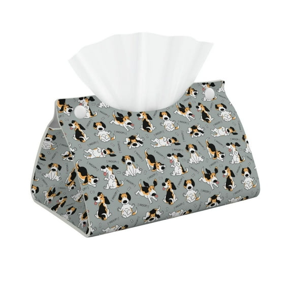Naloa Funny Beagle Active Dog Print Leather Tissue Box Cover Rectangle | Long Tissue Box Cover | Tissue Box Holder | Tissue Holder for Bathroom