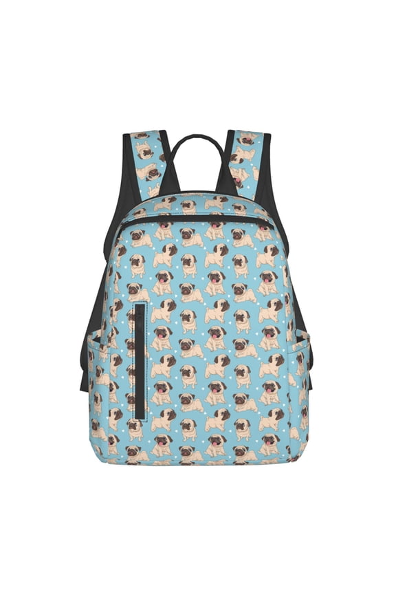 Funny Cartoon Pugs Print Lightweight DayBackpack Suitable for school, work, shopping, travel, etc.