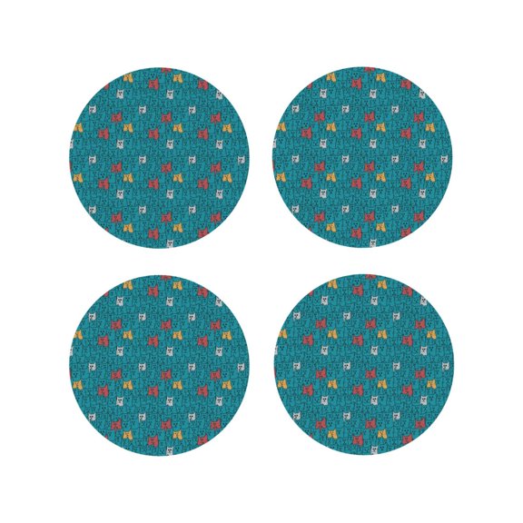 Naloa Funny Cat Blue Leather Coasters for Drinks, Durable Drink Coasters 4 Set for Tabletop Protection, Luxurious Home Décor and Housewarming Gift ( {designName})Round Shape