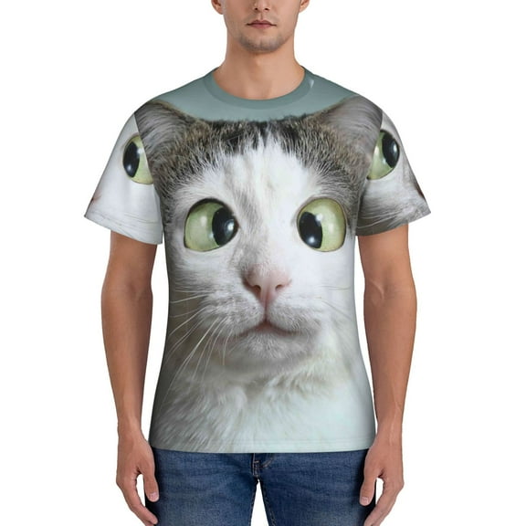 Naloa Funny Cat Men's T-Shirt Sport T-shirt Men's Basic Tee Casual Men's Shirt, Round Neck, Short Sleeves - 3X-Large