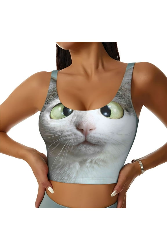 Funny Cat Sports Bras for Women, High Support Bra with Removable Pads, Comfortable - Medium