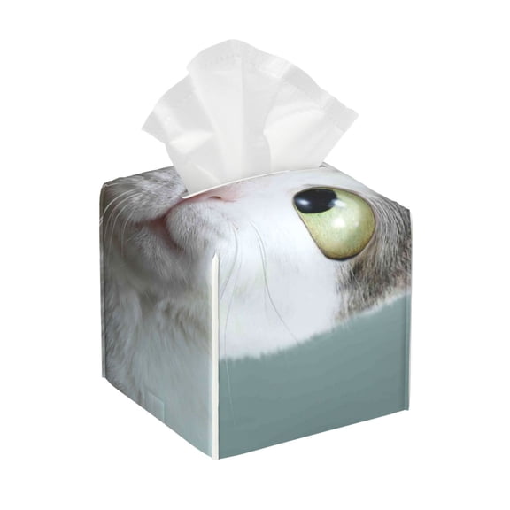 Naloa Funny Cat Tissue Box CoverLeather Tissue Holder Square Facial Tissue Case Facial Paper Organizer Dispenser for Bathroom, Vanity Countertop, Tabletop, Car