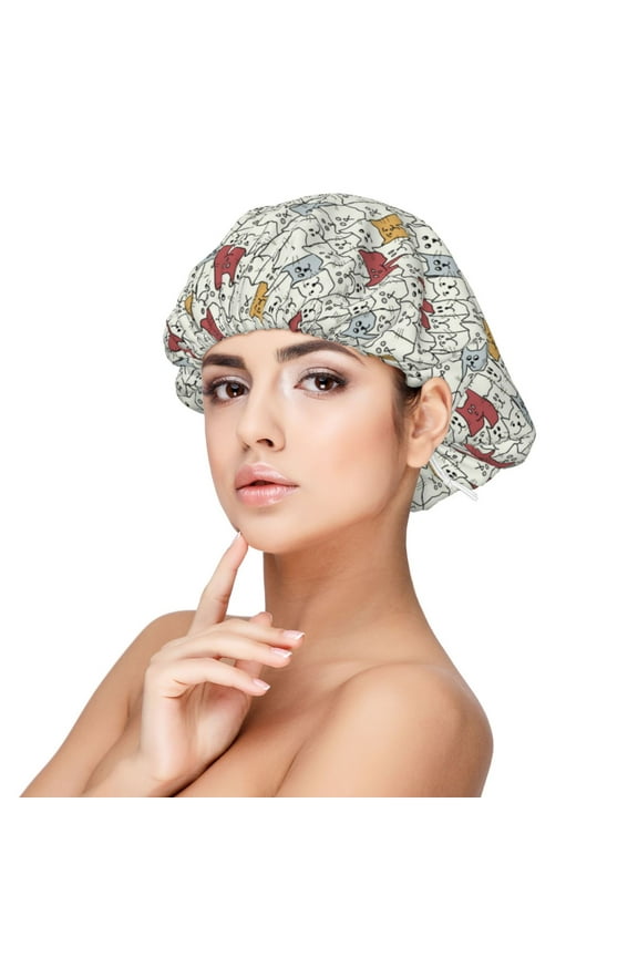 Funny Cat White Adjustable Hair Bonnet for Sleeping, Hair Wrap Sleep Cap Turban for Women Men, Curly Straight Hair Long Large Braid Unisex