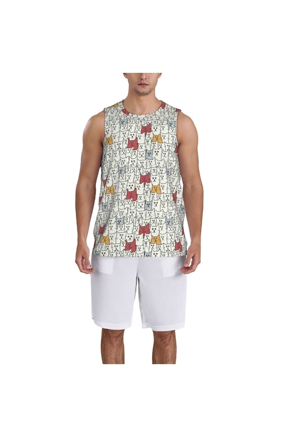 Funny Cat White Basketball Jersey Reversible Men's Mesh Athletic Sports Shirts Training Practice S-4XL3X-Large