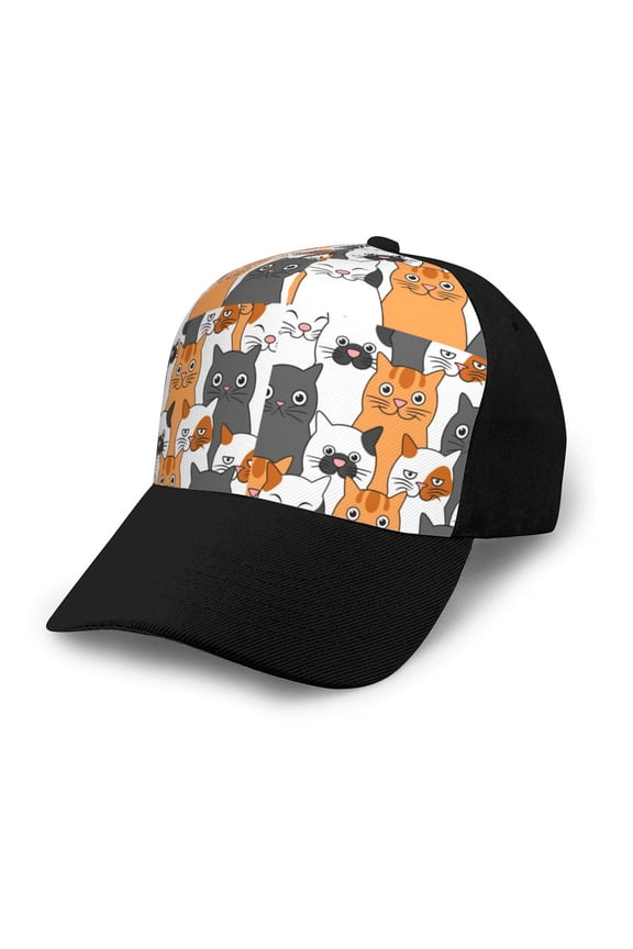 Funny Cats Adult adjustable Print Baseball Hat, Patchwork curved brim baseball capfor Men and Women, One Size