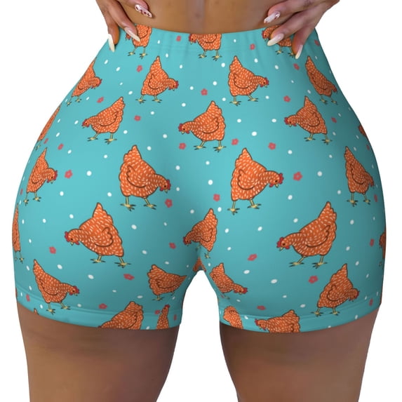 Naloa Funny Chicken Biker Shorts for Women Seamless Scrunch Short Women’s Yoga Shorts for Gym Running Sport Shorts - Medium